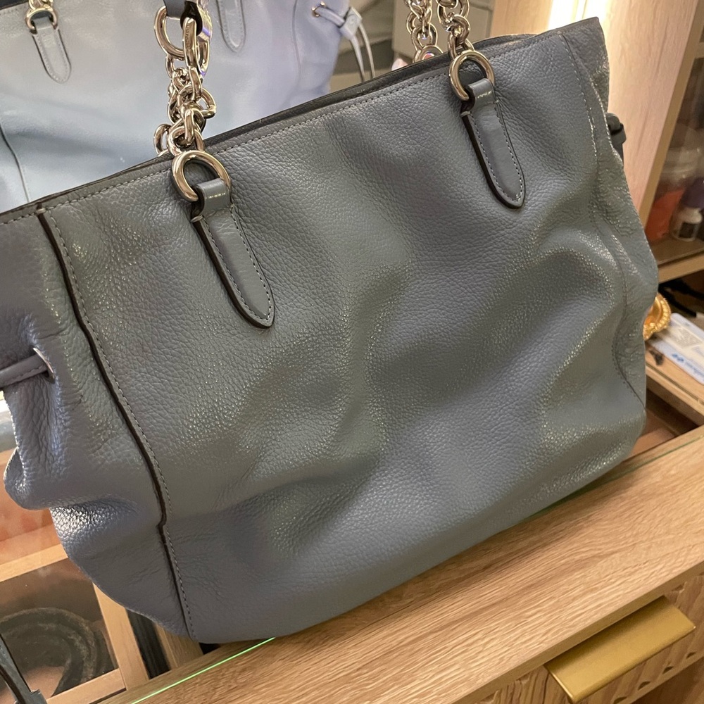 Coach light blue sage pebble Leather Tote Bag silver hardware - Picture 6 of 10